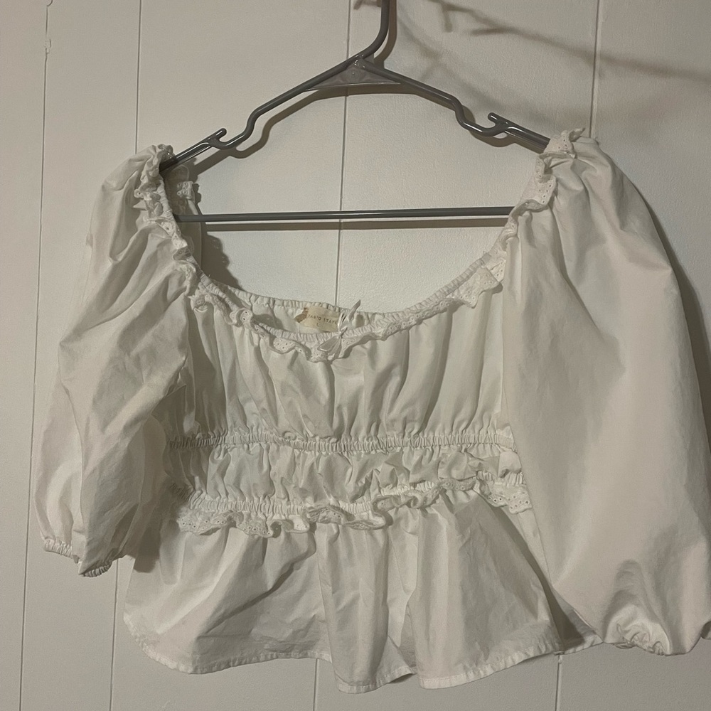 White Eyelet Lace Puffed Sleeve Top